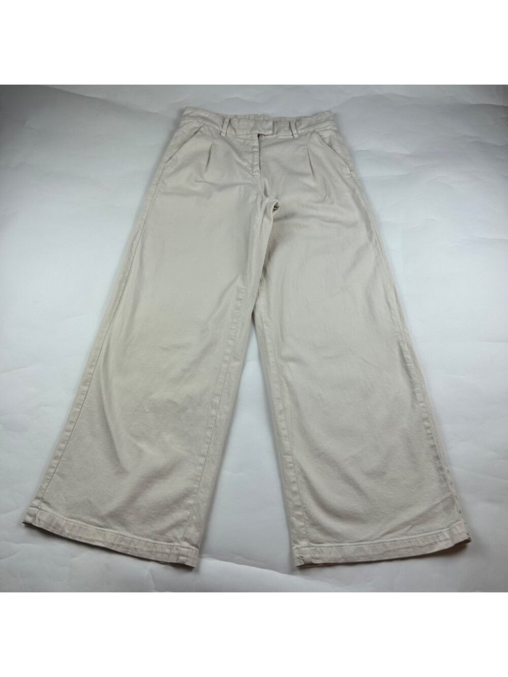 LONG American Eagle Ivory Stretch Canvas Wide Leg Trouser Pant 6L